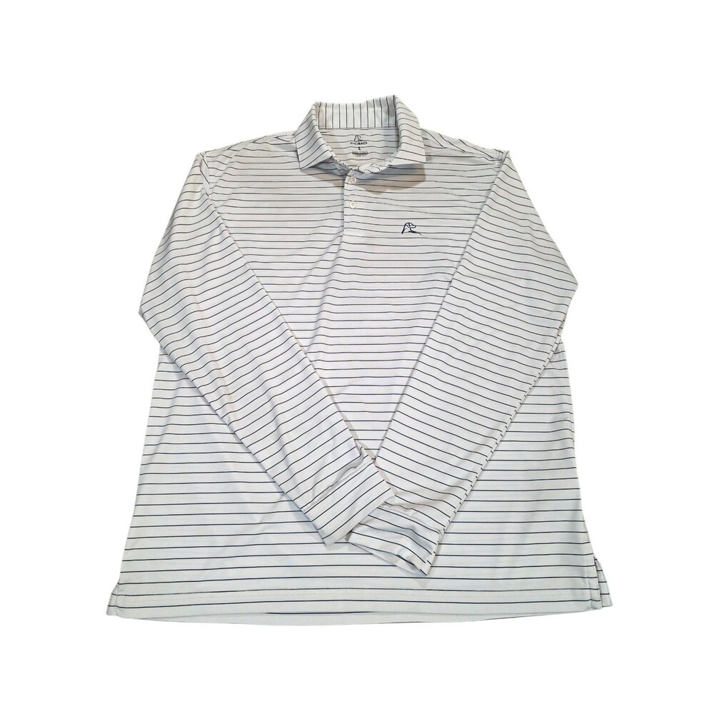 Rhoback Men’s Large Long Sleeve Performance Polo White Navy Stripe The Maverick